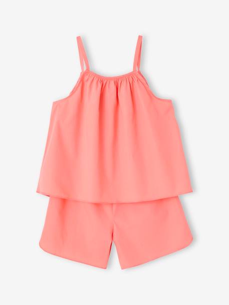 Pyjashort fille volant brodé corail - vertbaudet enfant 