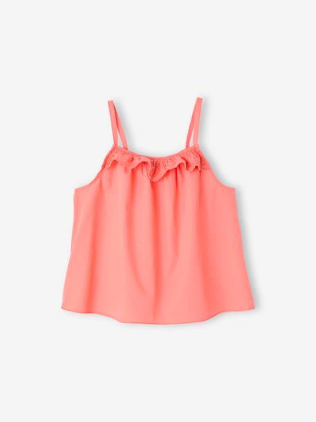 Pyjashort fille volant brodé corail - vertbaudet enfant 