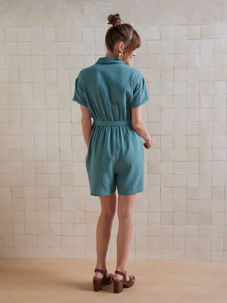 Combishort grossesse et allaitement en gaze de coton vert émeraude - vertbaudet enfant 