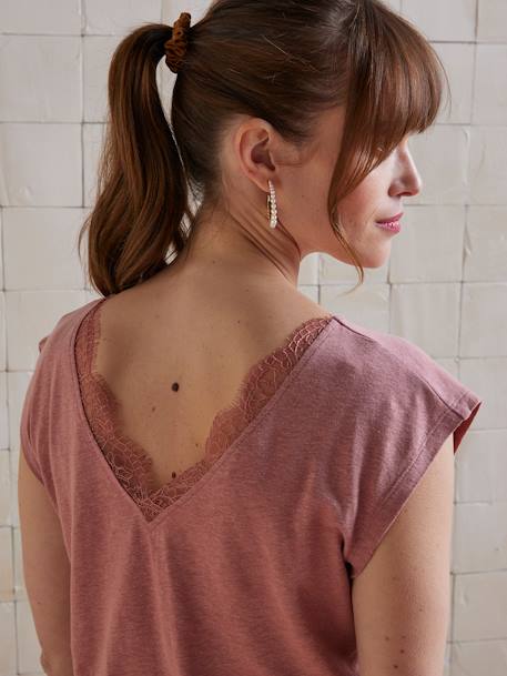 T-shirt de grossesse devant/dos en lin mélangé grenadine+vieux rose - vertbaudet enfant 