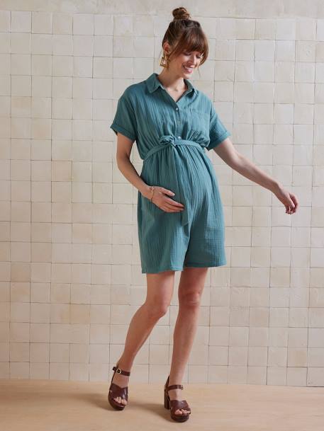Combishort grossesse et allaitement en gaze de coton vert émeraude - vertbaudet enfant 