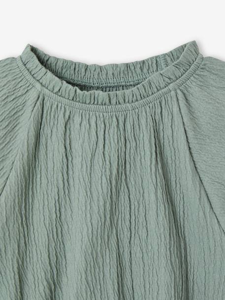 Tee-shirt blouse forme crop fille corail+écru+vert sauge - vertbaudet enfant 