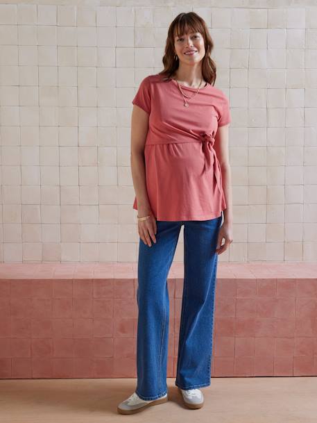 Lang T-shirt met strik voor zwangerschap en borstvoeding in biologisch katoen* oudroze - vertbaudet enfant 