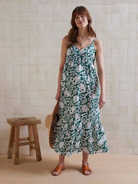 Lange soepele zwangerschapsjurk met fijne schouderbandjes dennen - vertbaudet enfant 