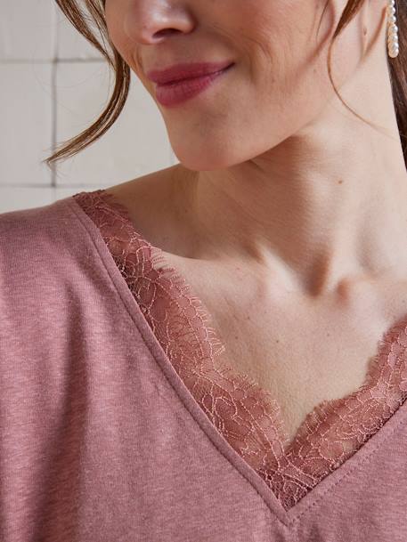 Zwangerschapsshirt met voor- en achterkant van linnenmix grenadine+oudroze - vertbaudet enfant 