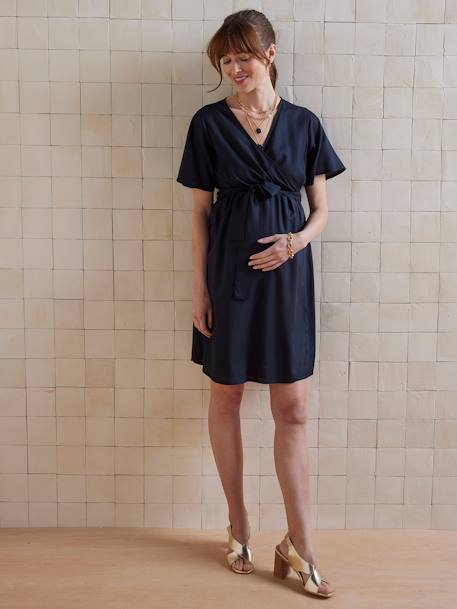 Robe courte fluide portefeuille unie grossesse et allaitement noir - vertbaudet enfant 
