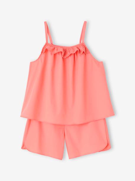 Pyjashort fille volant brodé corail - vertbaudet enfant 
