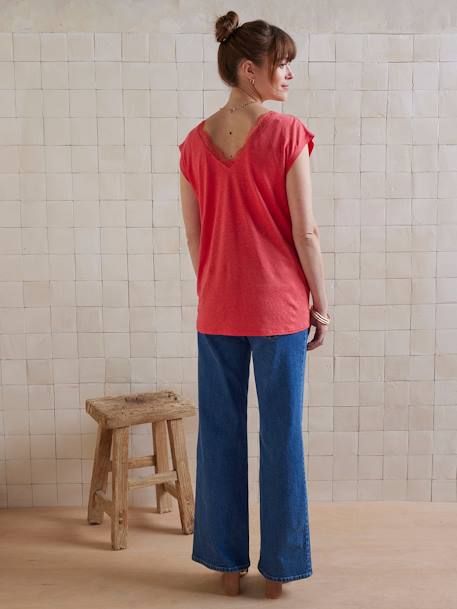 Zwangerschapsshirt met voor- en achterkant van linnenmix grenadine+oudroze - vertbaudet enfant 