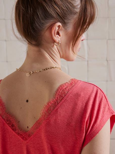 Zwangerschapsshirt met voor- en achterkant van linnenmix grenadine+oudroze - vertbaudet enfant 