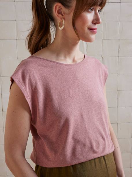 Zwangerschapsshirt met voor- en achterkant van linnenmix grenadine+oudroze - vertbaudet enfant 