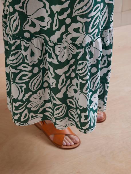 Robe longue volantée imprimée fines bretelles de grossesse vert sapin - vertbaudet enfant 