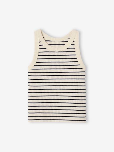 Débardeur fille en côtes beige+écru+rayé bleu+vert sauge - vertbaudet enfant 