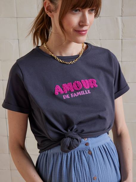 Tee-shirt grossesse et allaitement à message en coton bio GRIS FONCE UNI AVEC DECOR - vertbaudet enfant 