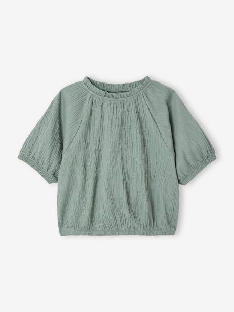 Tee-shirt blouse forme crop fille corail+écru+vert sauge - vertbaudet enfant 