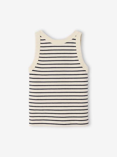 Débardeur fille en côtes beige+écru+rayé bleu+vert sauge - vertbaudet enfant 