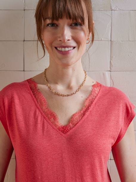 Zwangerschapsshirt met voor- en achterkant van linnenmix grenadine+oudroze - vertbaudet enfant 