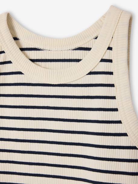 Débardeur fille en côtes beige+écru+rayé bleu+vert sauge - vertbaudet enfant 