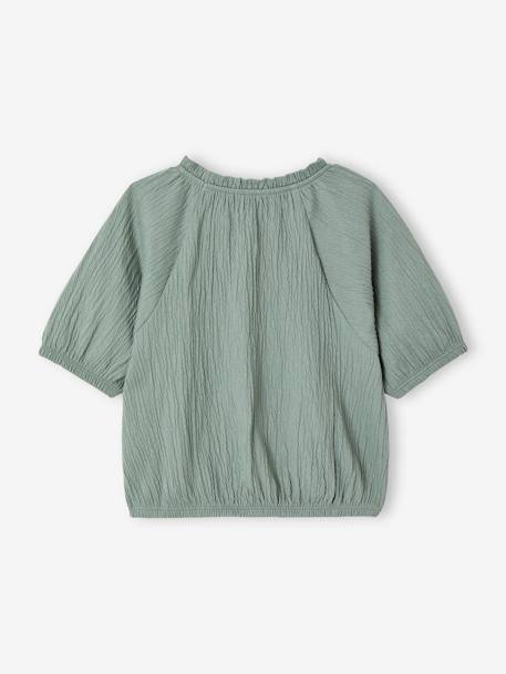 Tee-shirt blouse forme crop fille corail+écru+vert sauge - vertbaudet enfant 