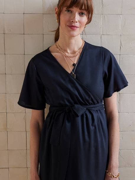 Robe courte fluide portefeuille unie grossesse et allaitement noir - vertbaudet enfant 