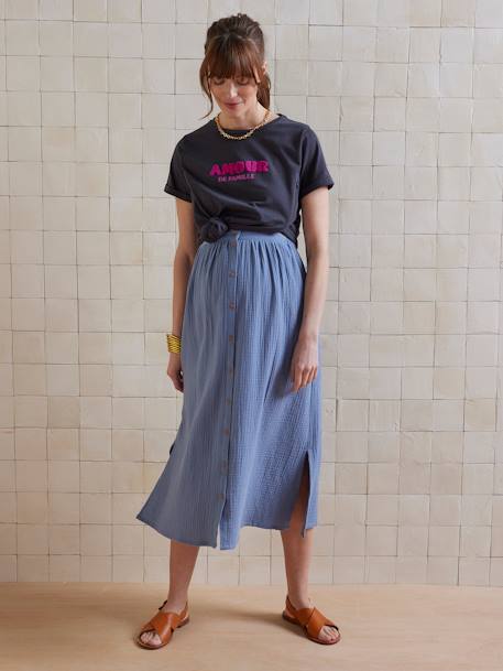 Zwangerschaps- en voedingsshirt met tekst van biologisch katoen GRIS FONCE UNI AVEC DECOR - vertbaudet enfant 