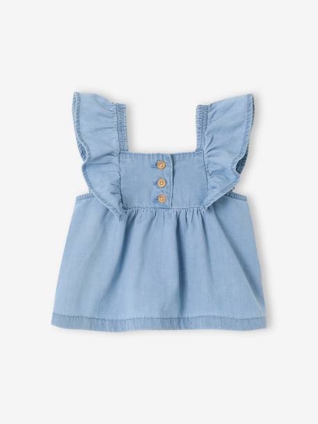 Blouse met korte, geruite mouwen voor baby's in licht denim gebleekt denim - vertbaudet enfant 