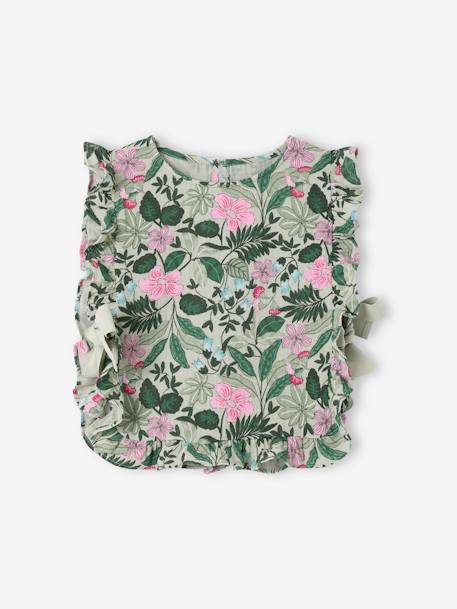 Blouse plastron en gaze imprimée fille vert sauge - vertbaudet enfant 