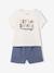 T-shirt met print + korte broek voor baby indigoblauw+karamel - vertbaudet enfant 
