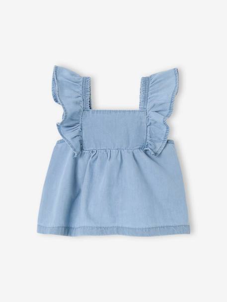 Blouse met korte, geruite mouwen voor baby's in licht denim gebleekt denim - vertbaudet enfant 