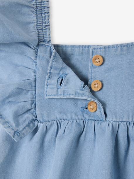 Blouse met korte, geruite mouwen voor baby's in licht denim gebleekt denim - vertbaudet enfant 