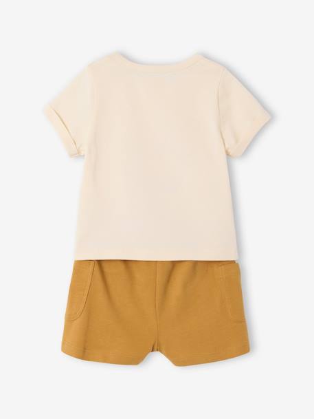 T-shirt met print + korte broek voor baby indigoblauw+karamel - vertbaudet enfant 
