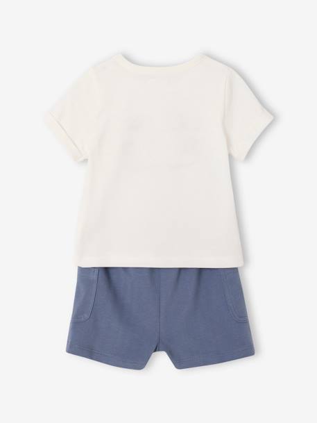 T-shirt met print + korte broek voor baby indigoblauw+karamel - vertbaudet enfant 