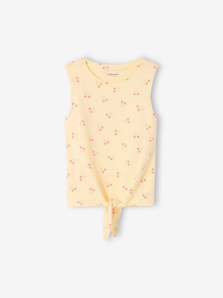 Bedrukte tanktop met knoop voor meisjes lichtgeel - vertbaudet enfant 