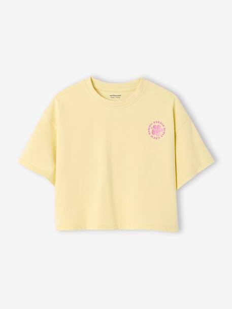 T-shirt met cropped model en bloemmotieven met glitter voor meisjes lichtgeel - vertbaudet enfant 
