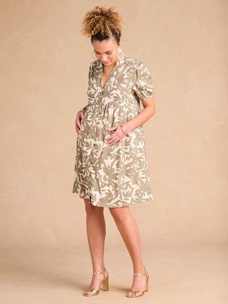 Robe courte de grossesse motifs fleurs kaki - vertbaudet enfant 