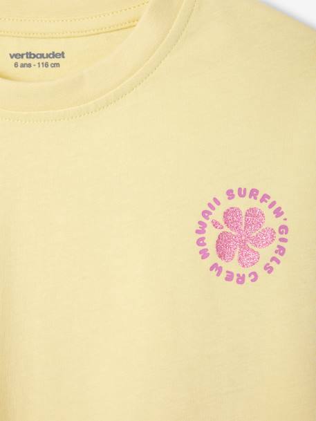 T-shirt met cropped model en bloemmotieven met glitter voor meisjes lichtgeel - vertbaudet enfant 