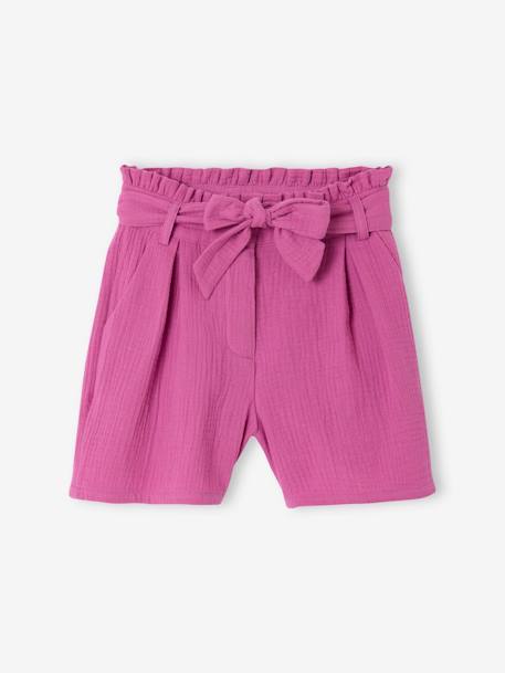 Short en gaze de coton avec ceinture fille violet - vertbaudet enfant 
