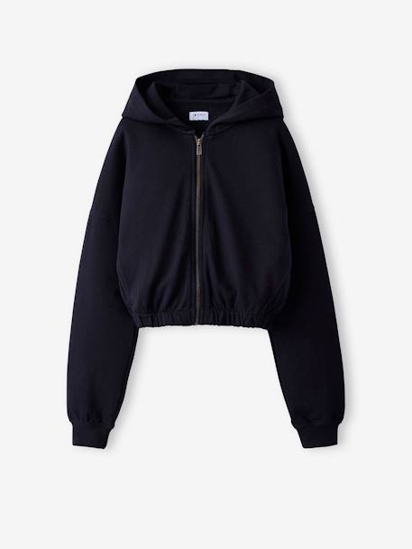 Sweat cropped zippé à capuche fille anthracite - vertbaudet enfant 