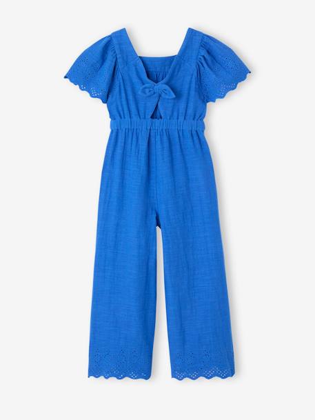 Combinaison fille en gaze de coton avec broderie bleu électrique - vertbaudet enfant 