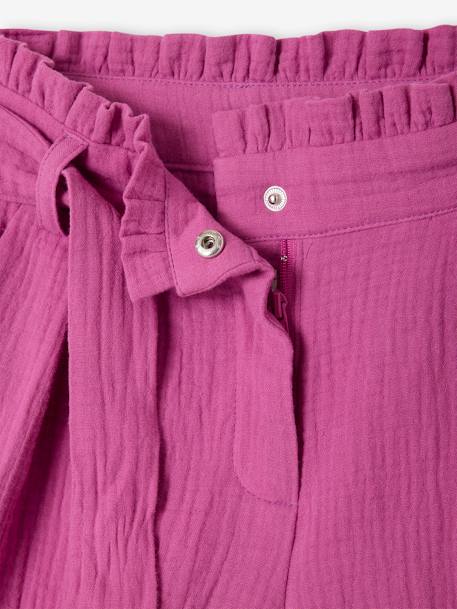 Short van katoenen gaas met riem voor meisjes paars - vertbaudet enfant 