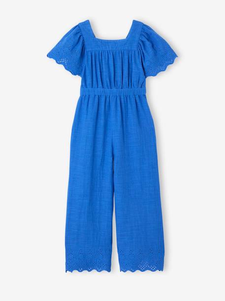 Combinaison fille en gaze de coton avec broderie bleu électrique - vertbaudet enfant 