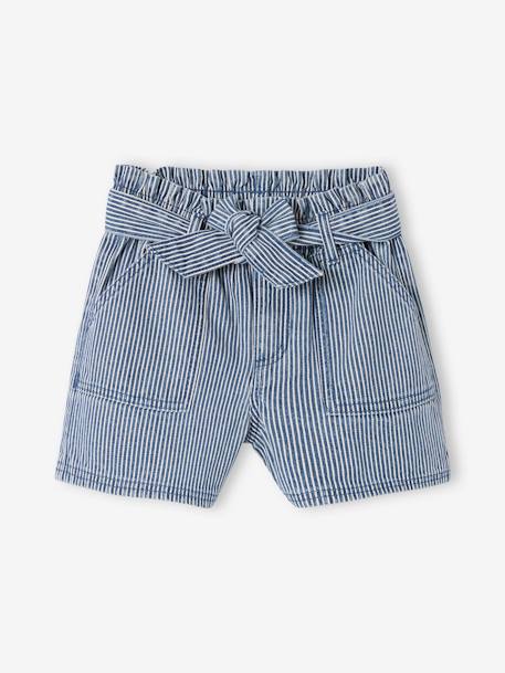 Gestreepte paperbag meisjesshort blauw, gestreept - vertbaudet enfant 