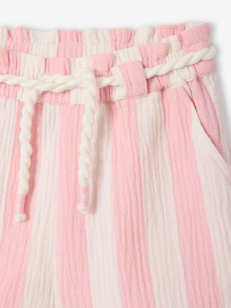 Short à larges rayures fille avec ceinture cordelette fille rose bonbon - vertbaudet enfant 