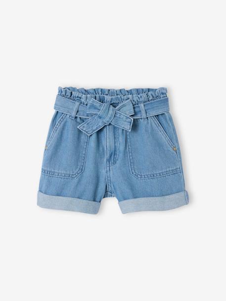 Short fille en denim léger style paperbag bleu clair - vertbaudet enfant 