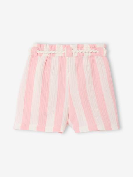 Short à larges rayures fille avec ceinture cordelette fille rose bonbon - vertbaudet enfant 