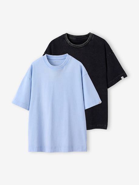 Lot de 2 t-shirts garçon unis effet délavé bleu ciel - vertbaudet enfant 