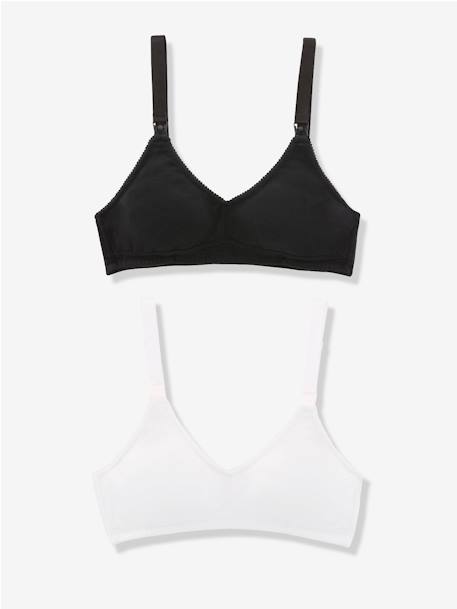 2 soutiens-gorge d'allaitement triangle en coton bio lot noir/blanc - vertbaudet enfant 