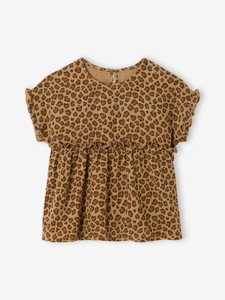 Meisjesblouse met print van katoengaas beige - vertbaudet enfant 