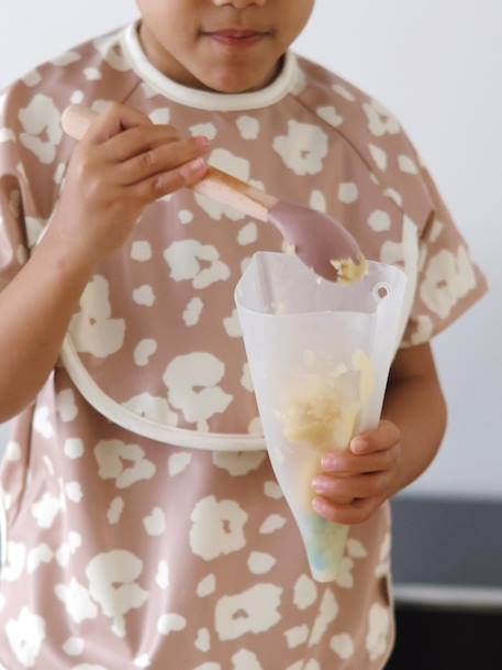 Meegroeislabbetje met mouwen 2-in-1 BEABA Playful beige+rouge+saliegroen - vertbaudet enfant 