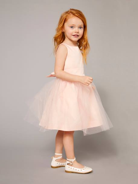 Robe cérémonie fille satin et tulle BEIGE POUDRE+BLANC+bleu ciel - vertbaudet enfant 