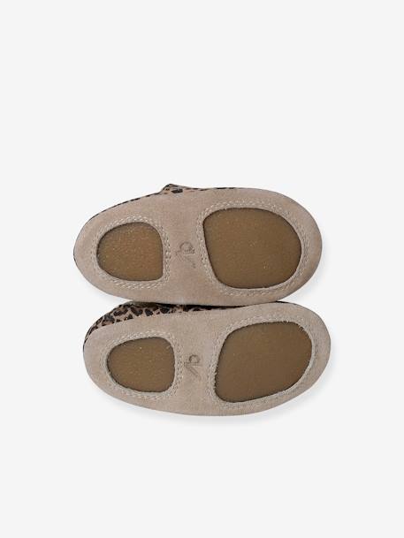 Elastische leren babyschoentjes in soepel leer beige, bedrukt+lichtroze - vertbaudet enfant 